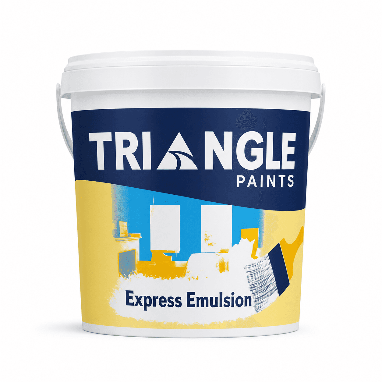 Triangle Paints Express Economy Emulsion bucket with its dedicated shade card